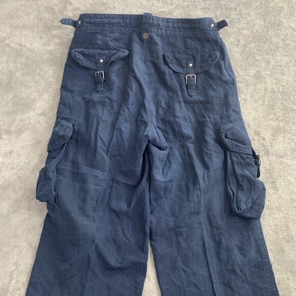 Polo Ralph Lauren Pants Mens 33x32” Blue Military Cargo Silk Linen Paratrooper - Picture 13 of 14